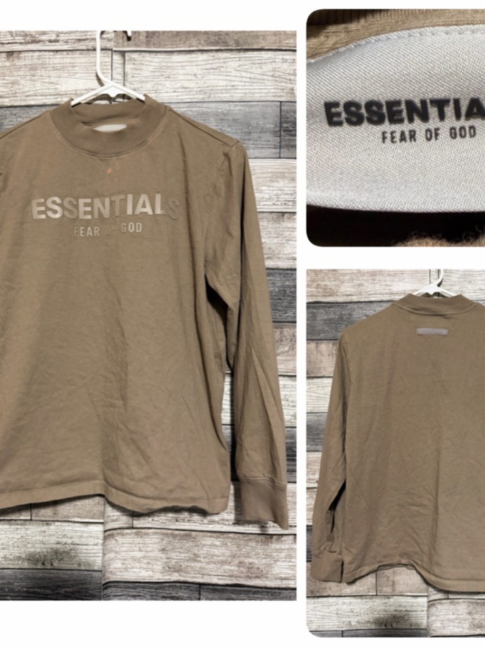 Fear of God Essentials Long Sleeve Shirt Boys L (10) Brown Tan 100% Cotton READ